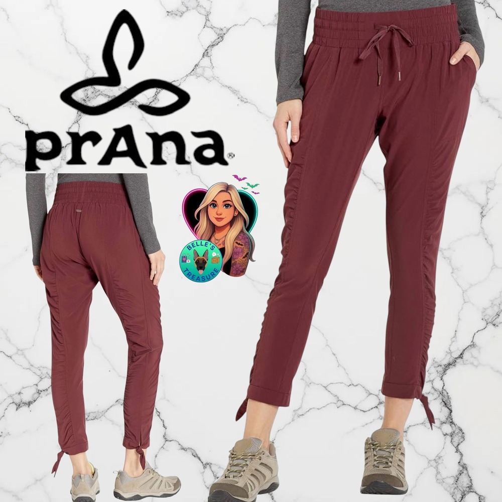 Prana Bindu Pants Women's Small Black Cherry Ruched Tie Hem Cropped Dance Studio